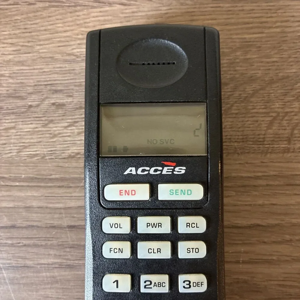 Vintage Acces Cellular Phone With Base, Antenna, Box And Manual, Mitsubishi Intl